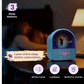 Sleep station banner with a zippy audio player in dark room for bedtime stories for kids
